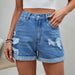 Color-Smalt-Women Clothing Office High Waist Curling Denim Shorts-Fancey Boutique