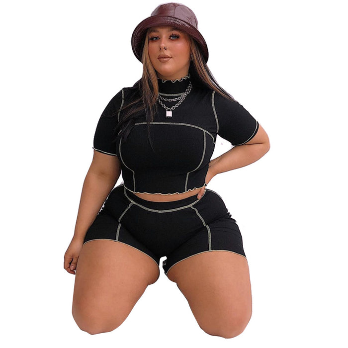 Color-Black-Plus Size Solid Color Casual Suit Women Sports Yoga Suit-Fancey Boutique