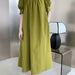 Color-Mustard Green-Puff Sleeve Mid Length Dress Loose Slimming A line Dress-Fancey Boutique