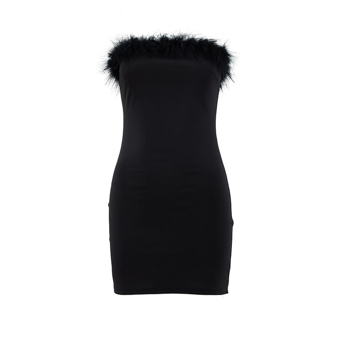 Sexy Women Clothing Ur Autumn Winter Tube Top Tassel Dress-Black-Fancey Boutique