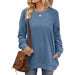Color-Blue-Autumn Winter Solid Color round Neck Loose Casual Long Sleeve T shirt Top for Women-Fancey Boutique