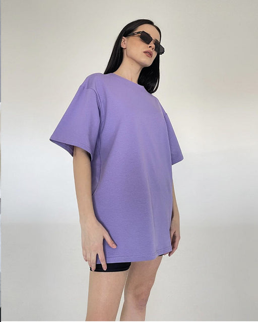 Spring Summer Solid Color T Shirt Women Cotton Short Sleeved Shirt Loose All Match-Purple-Fancey Boutique