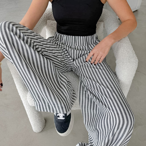 Autumn Casual Striped High Waist Elastic Band Trousers Baggy Straight Trousers Women-Fancey Boutique