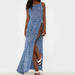 Women Dress Split Woolen Dress Sexy Spaghetti Straps Knitted Maxi Dress Vacation Dress-Blue-Fancey Boutique