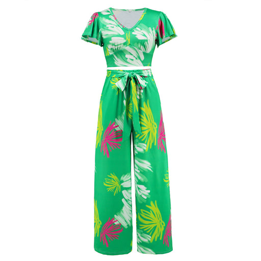 Color-Green-Summer Women Wide Leg Pants Set Slimming Casual Culottes Two Piece Set-Fancey Boutique