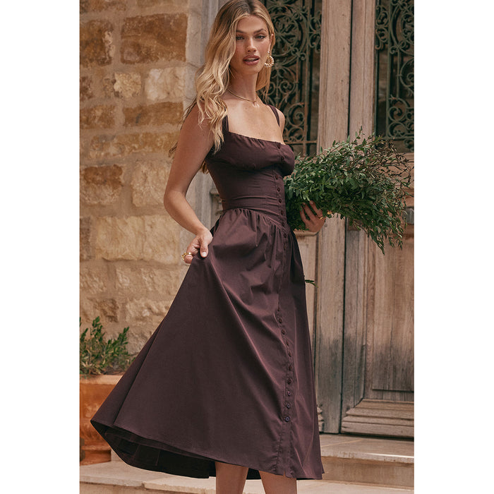 Women Clothing Dress Sexy Sling Midi Dress Vacation Slim Fit Backless Dress Women-Fancey Boutique