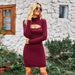 Color-Burgundy-Cutout Knitted Dress Autumn Winter Hip Women Clothing-Fancey Boutique