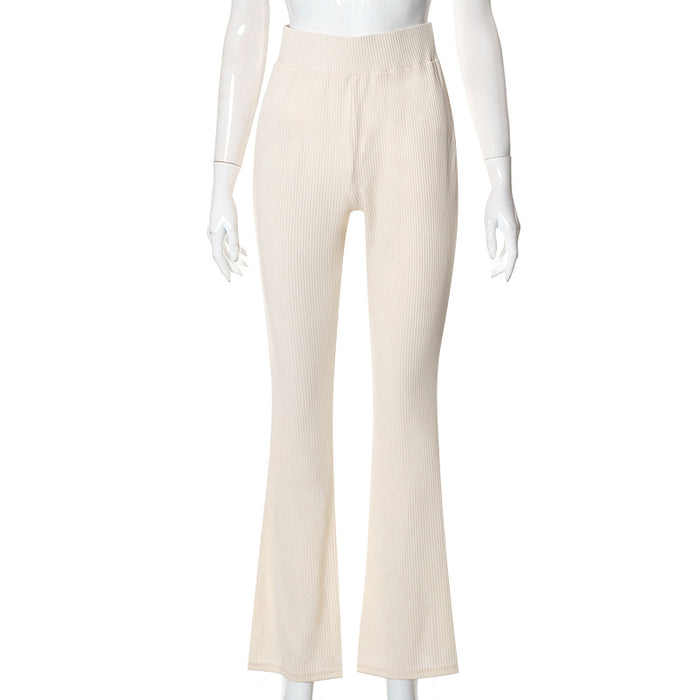 Color-Khaki-Women Clothing Autumn High Waist Slim-Fit All-Matching Slightly Flared Casual Trousers-Fancey Boutique