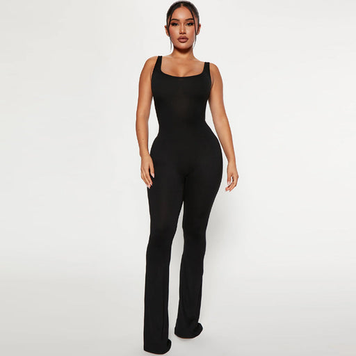 Color-Black-Women Clothing Summer Solid Color Slim Fit Backless Sleeveless Shoulder Strap Jumpsuit-Fancey Boutique
