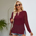 Color-Wine Red Hollow Sweater-Hollow Out Cutout Sweater for Women Loose Crew Neck Split Bottoming Sweater Design Blouse Outer Wear-Fancey Boutique