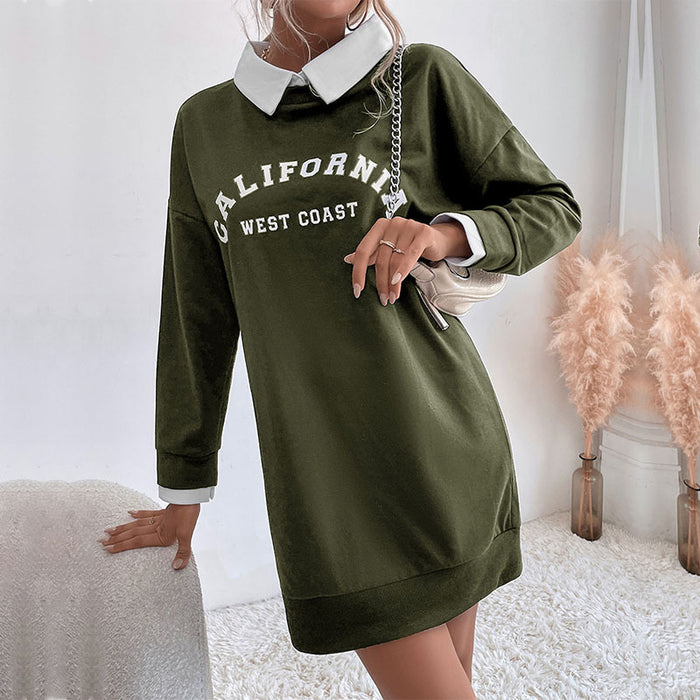 Color-Army Green-Autumn Women Clothing Long Sleeve Collared Patchwork Sweater Dress-Fancey Boutique