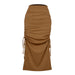 Color-Khaki-Slit Knitted Slim Skirt Pleated Tie Sexy Sheath Women Clothing Skirt-Fancey Boutique