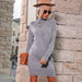 Color-Dark Grey-Women Clothing Autumn Winter Half Turtleneck Solid Color Woolen Dresses-Fancey Boutique
