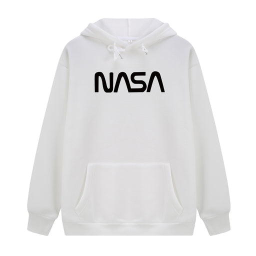 Color-White-Autumn Winter Coat Women NASA Print Hooded Fleece Lined Sweater Women Autumn Korean Loose-Fancey Boutique