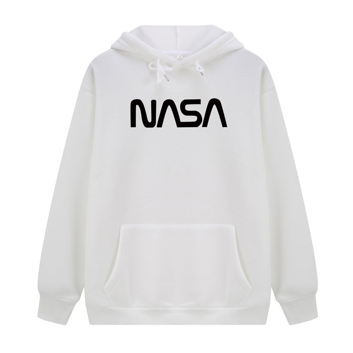 Color-White-Autumn Winter Coat Women NASA Print Hooded Fleece Lined Sweater Women Autumn Korean Loose-Fancey Boutique