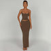 Color-Brown-Summer Elegant Elegant Slim Fit Maxi Dress Sling Skirt Casual Suit for Women-Fancey Boutique