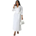 Color-White-Spring Summer Long Sleeves Polo Collar High Waist Casual Pleated Women Clothing Dress-Fancey Boutique