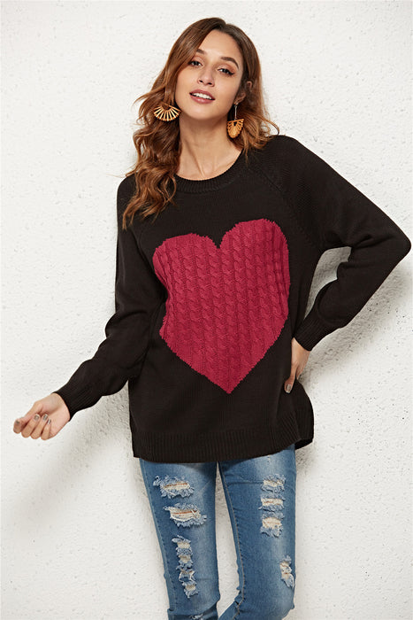 Color-Black Rose Love-Knitwear Women Autumn Winter Women Knitwear Heart Trendy Pullover Sweater Women-Fancey Boutique