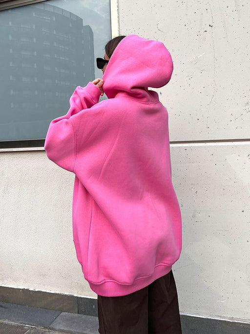 Hoodie Autumn Winter Street Boyfriend Polar Fleece Loose Pockets Hooded Sweater-Pink-Fancey Boutique