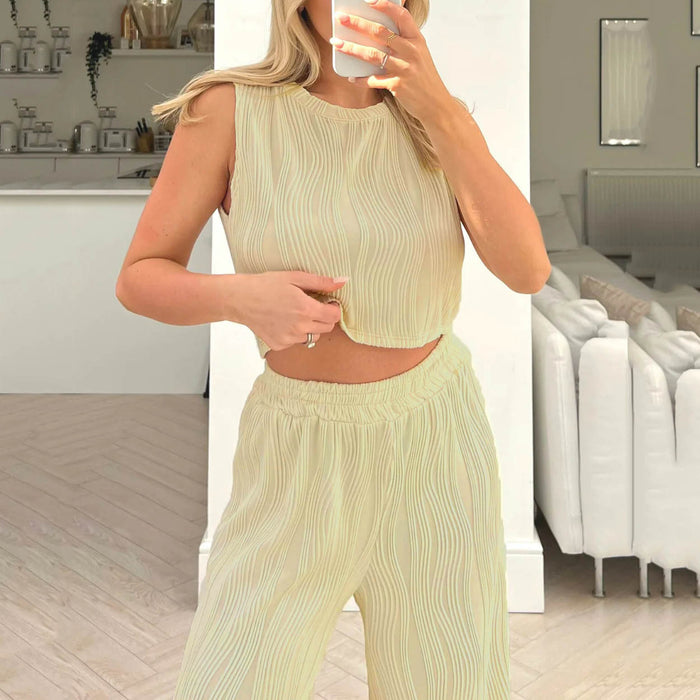 Color-Summer Solid Color Sleeveless Vest Top Trousers Women Wear Two Piece Casual Suit for Women-Fancey Boutique