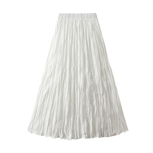 Color-White-Light Luxury Streamer Pleated Skirt Women Spring Autumn Swing Slimming Pleated A Line Skirt-Fancey Boutique