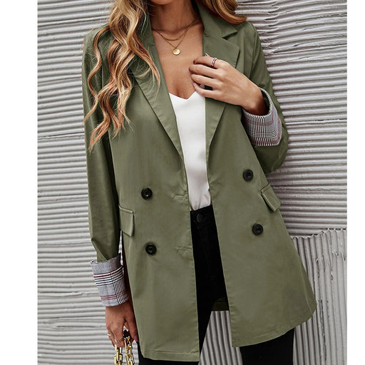 Color-Army Green-Autumn Winter Women Clothing Solid Color Polo Collar Button Slim Graceful Blazer-Fancey Boutique