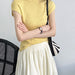 Spring Summer Slim Fit Cashmere Knitwear Top Simple Drop Shoulder Soft Glutinous Short Sleeve Bottoming Shirt Women-Yellow-Fancey Boutique