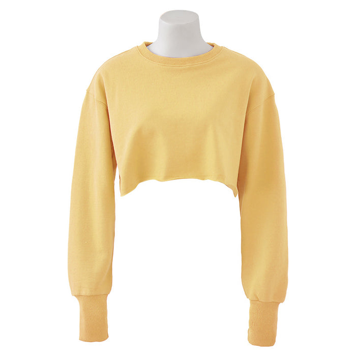 Color-Yellow Pure Cotton without Velvet-Cropped Cropped Hoodie Women Clothing Fleece Lined Pullover Long Sleeve Yoga Fitness Sports Coat-Fancey Boutique