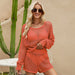 Color-Dark orange red-Women's Clothing Hollow Out Sweater Summer Shorts Casual Suit Loose Thin Two Piece Suit-Fancey Boutique