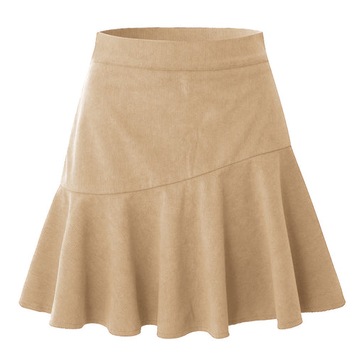 Color-Ivory-Women Clothing Solid Color Corduroy Zipper Skirt Women Autumn Winter High Waist Pleated Skirt-Fancey Boutique