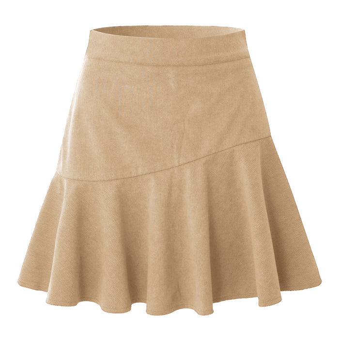 Color-Ivory-Women Clothing Solid Color Corduroy Zipper Skirt Women Autumn Winter High Waist Pleated Skirt-Fancey Boutique