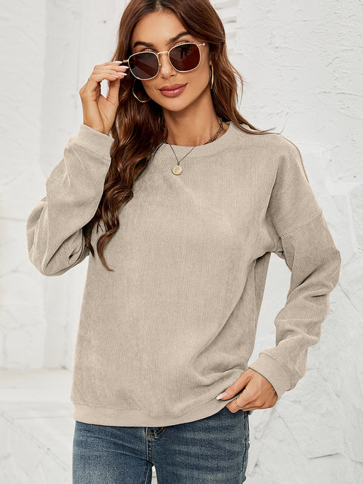 Color-Apricot-Women Clothing Corduroy Sweater Women Casual round Neck Long Sleeve Top Autumn Winter-Fancey Boutique