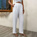 Solid Color Fastener Decoration Straight Casual Pants Office High Waist Wide Leg Trousers Women Pants-White-Fancey Boutique