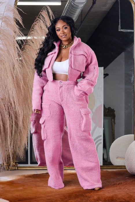 Color-Pink-Autumn Winter Woolen Polar Fleece Three Dimensional Pocket Tooling Bag Open Bag Zipper Set-Fancey Boutique