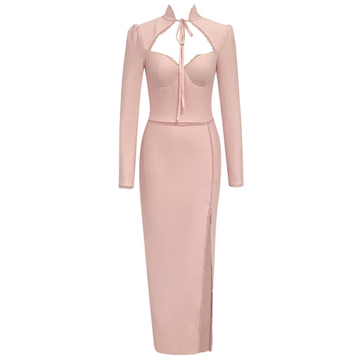 Color-Pink-Simple Sexy Long Sleeve Bandeau Slim-Fit Party Dress Women Dress-Fancey Boutique