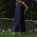 Color-Purplish blue-Cotton Linen Maxi Dress Summer French Pastoral Sleeveless Backless Hollow Out Cutout Niche Casual Loose Maxi Dress-Fancey Boutique