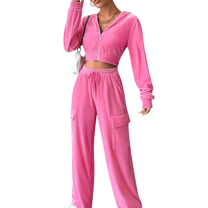 Women Clothing Solid Straight Hoodie Two Piece Set-Pink-Fancey Boutique