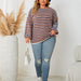 Color-Red-Plus Size Women Clothes Striped Loose round Neck Pullover Top Women Clothing-Fancey Boutique