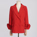 Women Autumn Elegant Slim Fit Three Dimensional Floral V neck Blazer-Red-Fancey Boutique