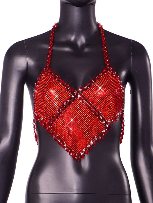Summer Sexy Stitching Tube Top Chain Halter Top-Tank Top-Red-Fancey Boutique