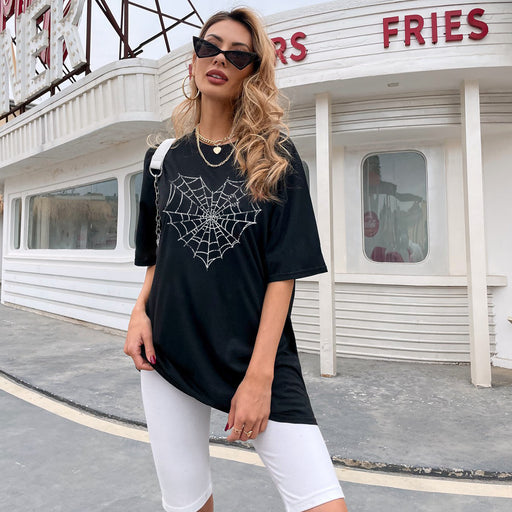 Women Clothing Casual All Matching Spider Web Printing Stylish T shirt-Fancey Boutique