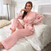 Color-Pink-Long Sleeved Trousers Homewear Suit Simple Lace Pajamas Two-Piece Summer Thin Women Ice Silk Pajamas-Fancey Boutique