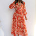 Color-Orange-Autumn Winter Casual Printed Long Sleeve V Neck Swing Dress Maxi Dress-Fancey Boutique