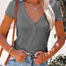Summer Women V neck Shrimp Skin T shirt Short Sleeve-Gray-Fancey Boutique