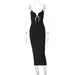 Women Clothing Summer Elegant V Neck Midi Slim Fit Hip Spaghetti Straps Dress Delivery-Black-Fancey Boutique