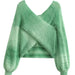 Color-Green-Autumn Personalized Gradient Tie Dyed Chest Criss Cross Lantern Sleeve Mohair Knitted Sweater-Fancey Boutique