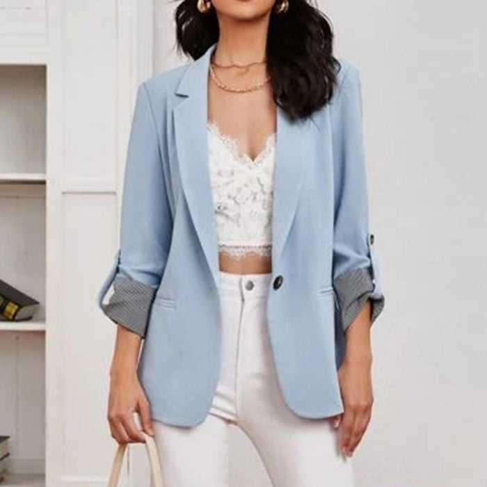 Color-skyblue-Fall Winter Stitching Collared Slim Fit Graceful Blazer Outerwear-Fancey Boutique