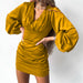 Color-Yellow-Fall Women Clothing Sexy Long Sleeve Slim Mini Sheath Dress-Fancey Boutique