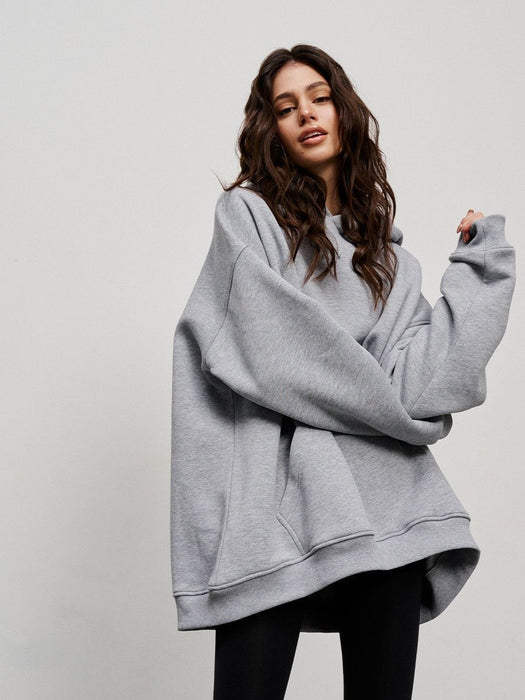 Hoodie Autumn Winter Street Boyfriend Polar Fleece Loose Pockets Hooded Sweater-Gray-Fancey Boutique