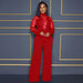 Color-Red-Party Turtleneck Sequin Lace Sheer Long Sleeve Top Loose Jumpsuit Women-Fancey Boutique